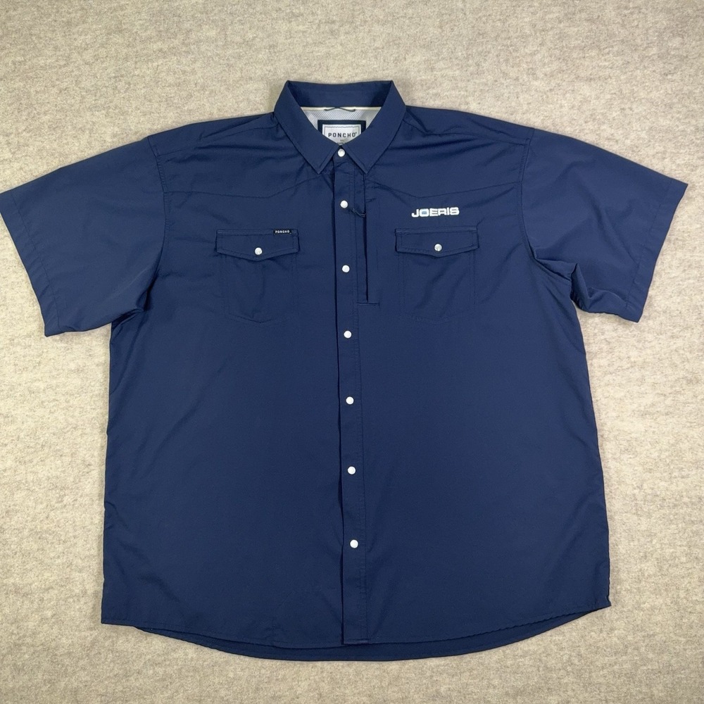 Poncho "The Del Mar" Pearl Snap S/S Shirt Mens 2XL Navy Blue Co. Embroidery